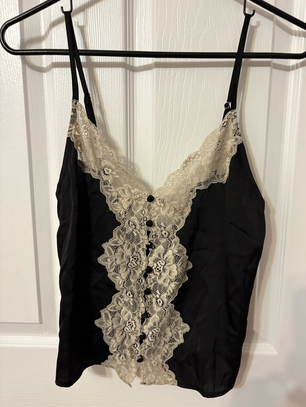 Rumored Black & Cream Lace Trim Satin Cami